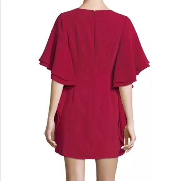 Halston Heritage V Neck Draped Sleeve Dress - Crimson 6 - Picture 2 of 9